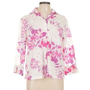 Liz Claiborne First Issue Pink Floral Cotton Button Down Shirt Blouse Large L